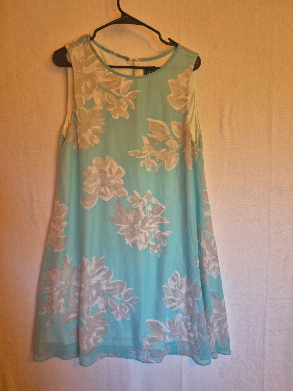 JH Collection Aqua Floral Chiffon Dress Sz 18 BOHO Fairycore Whimsical Romantic